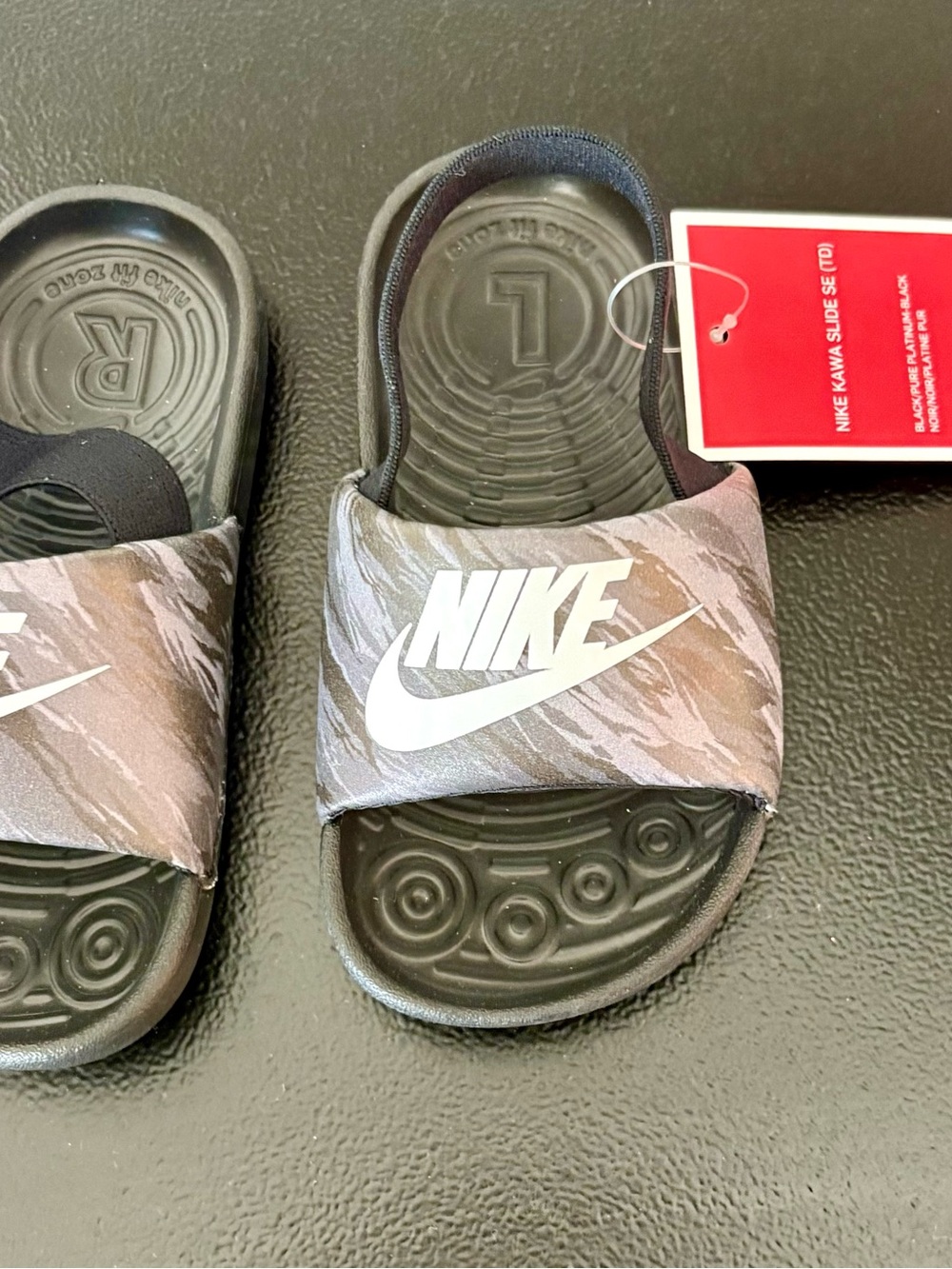 Nike Kids Black and Gray Camo Kawa Slide Sandals